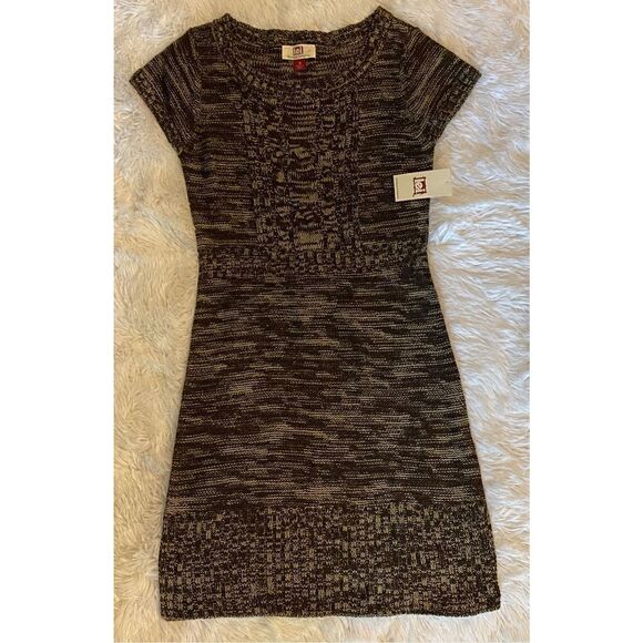 NWT L.E.I. SZ Junior S Java/Tan “Kathleen” Short Sleeve Sweater Dress - Picture 3 of 12